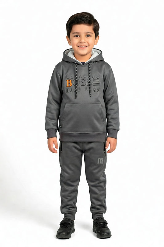 Boys Premium Winter Fleece Tracksuit – Navy Blue with Sherpa-Lined Hood