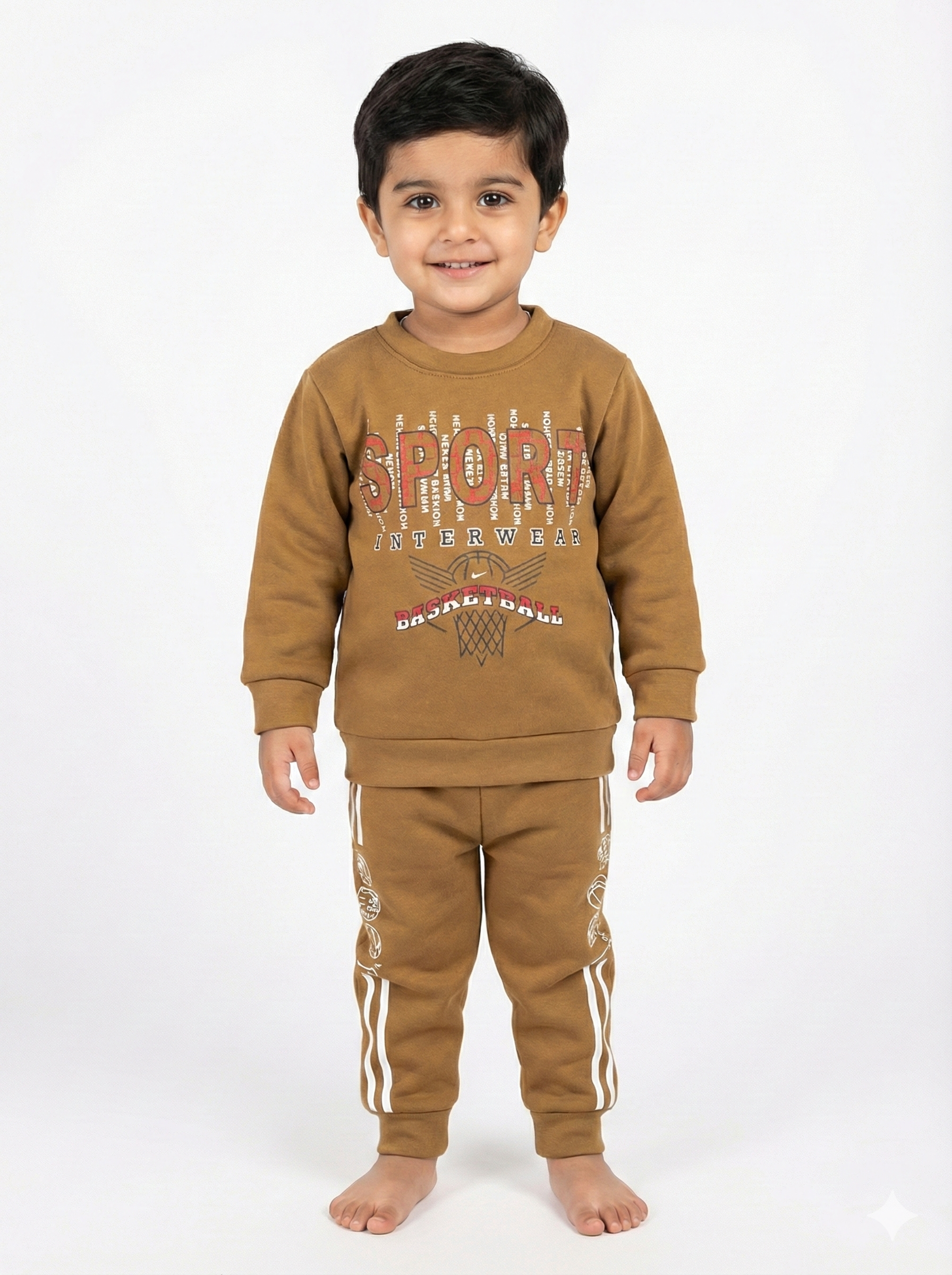 Boys' Premium Winter Fleece Tracksuit – Mustard "Basketball Sport" Edition (2-Piece Set)