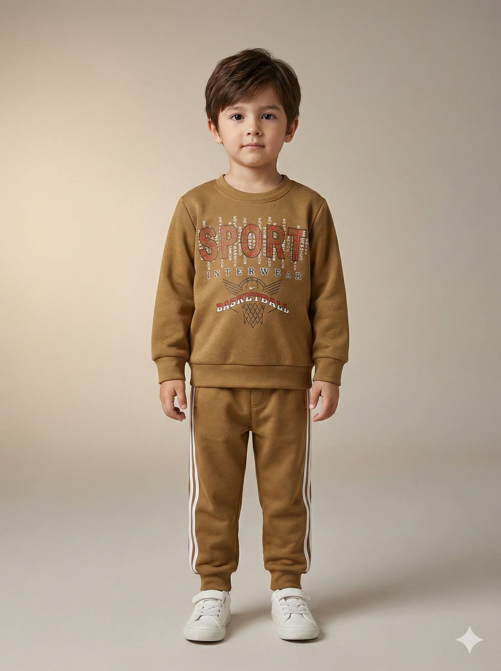 Boys' Premium Winter Fleece Tracksuit – Mustard "Basketball Sport" Edition (2-Piece Set)