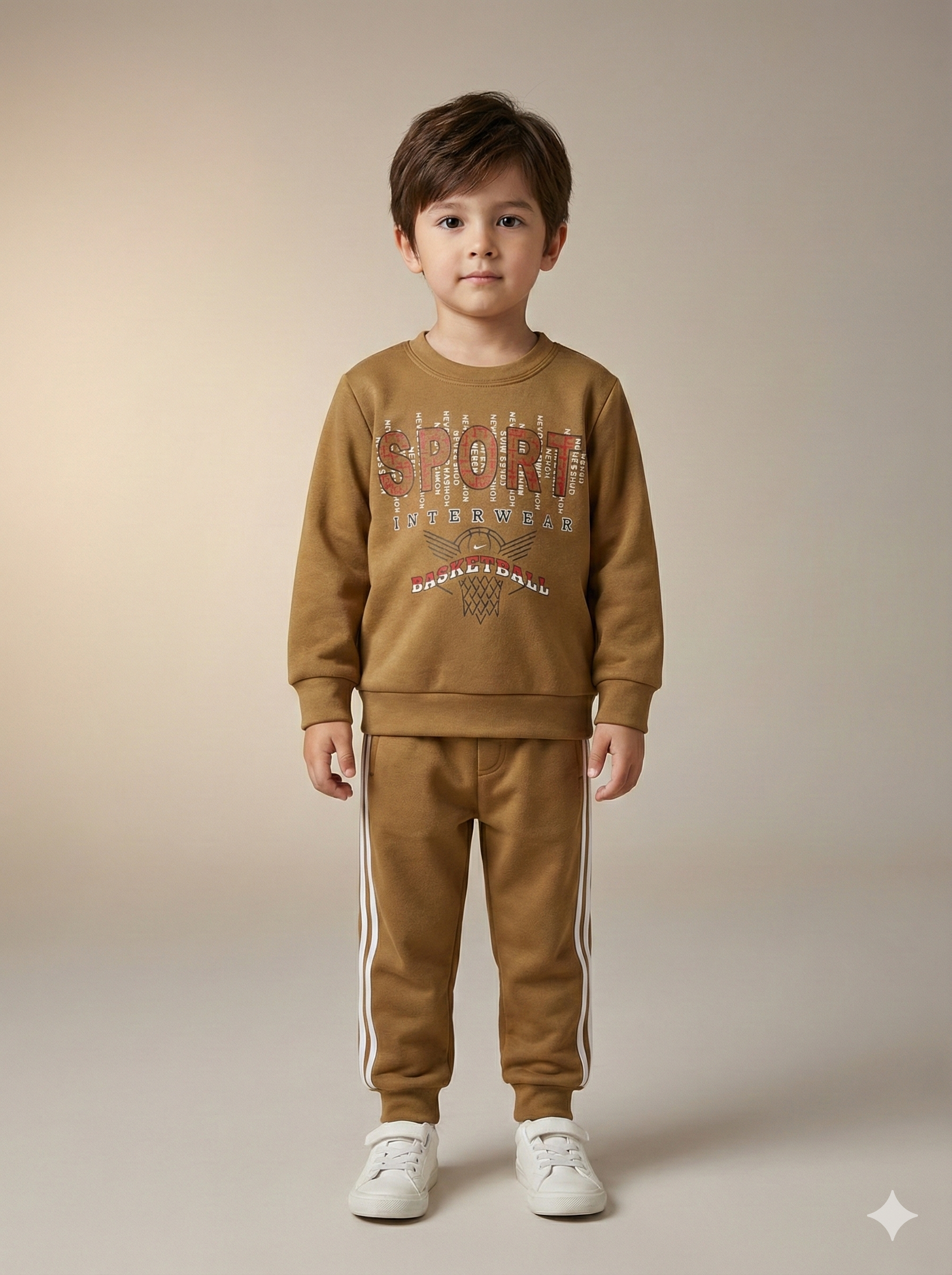 Boys' Premium Winter Fleece Tracksuit – Mustard "Basketball Sport" Edition (2-Piece Set)