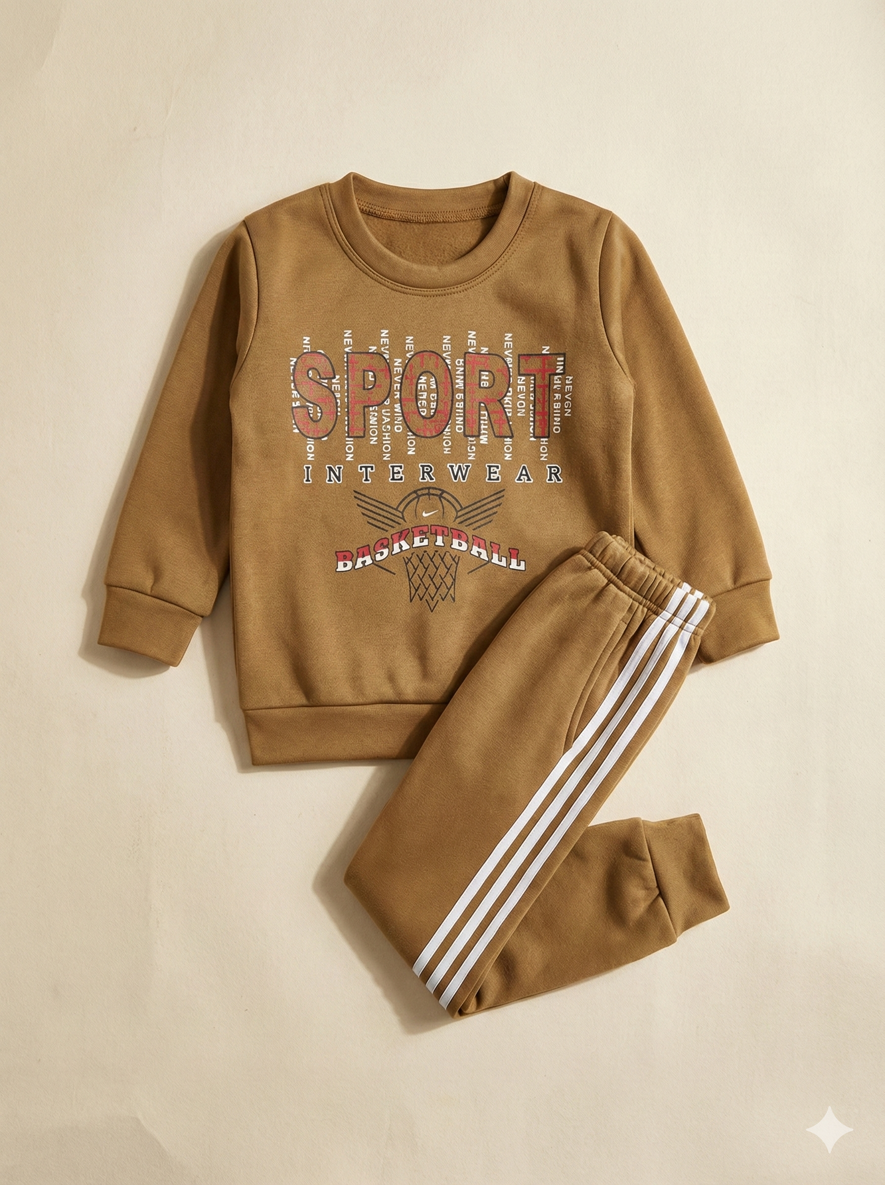 Boys' Premium Winter Fleece Tracksuit – Mustard "Basketball Sport" Edition (2-Piece Set)