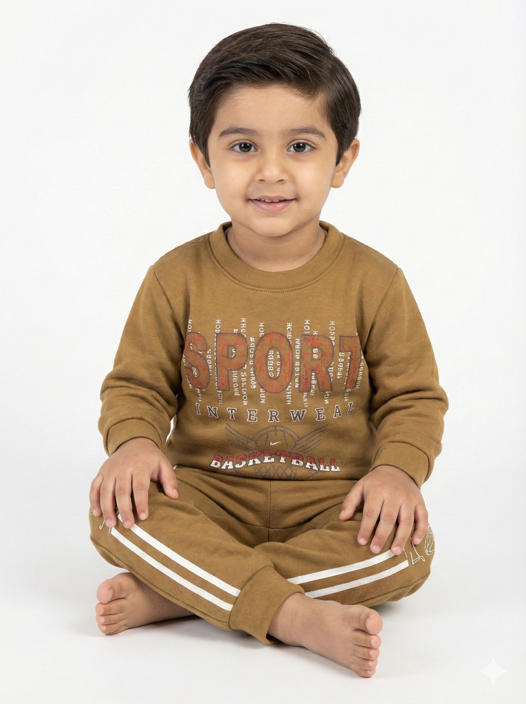 Boys' Premium Winter Fleece Tracksuit – Mustard "Basketball Sport" Edition (2-Piece Set)