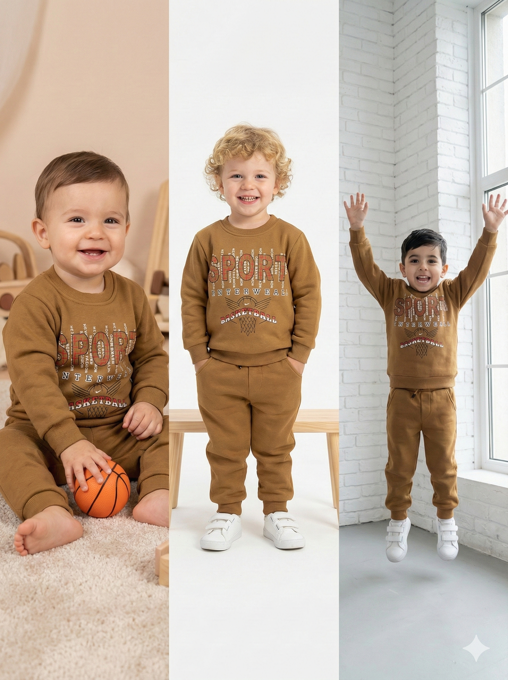 Boys' Premium Winter Fleece Tracksuit – Mustard "Basketball Sport" Edition (2-Piece Set)