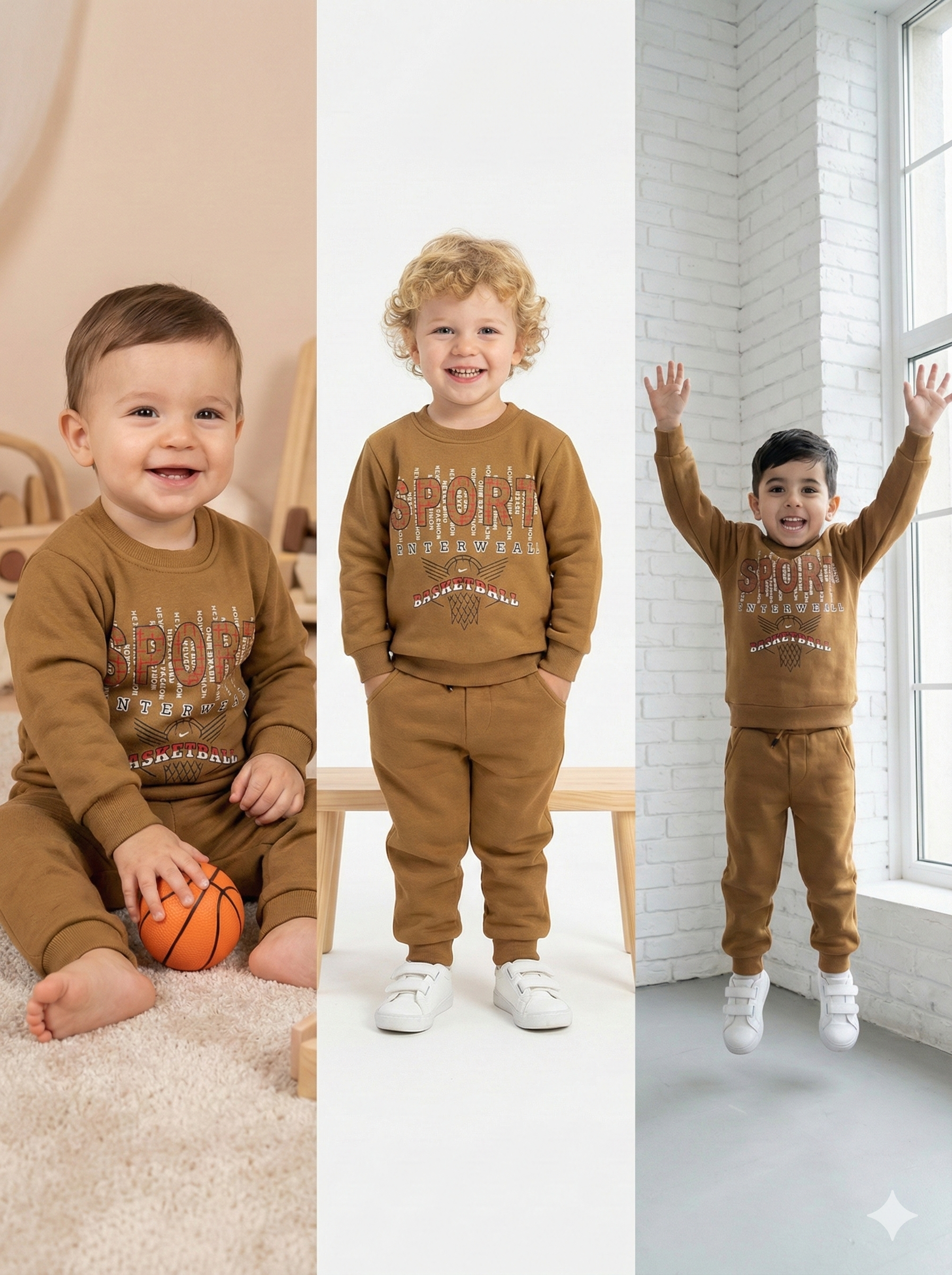 Boys' Premium Winter Fleece Tracksuit – Mustard "Basketball Sport" Edition (2-Piece Set)