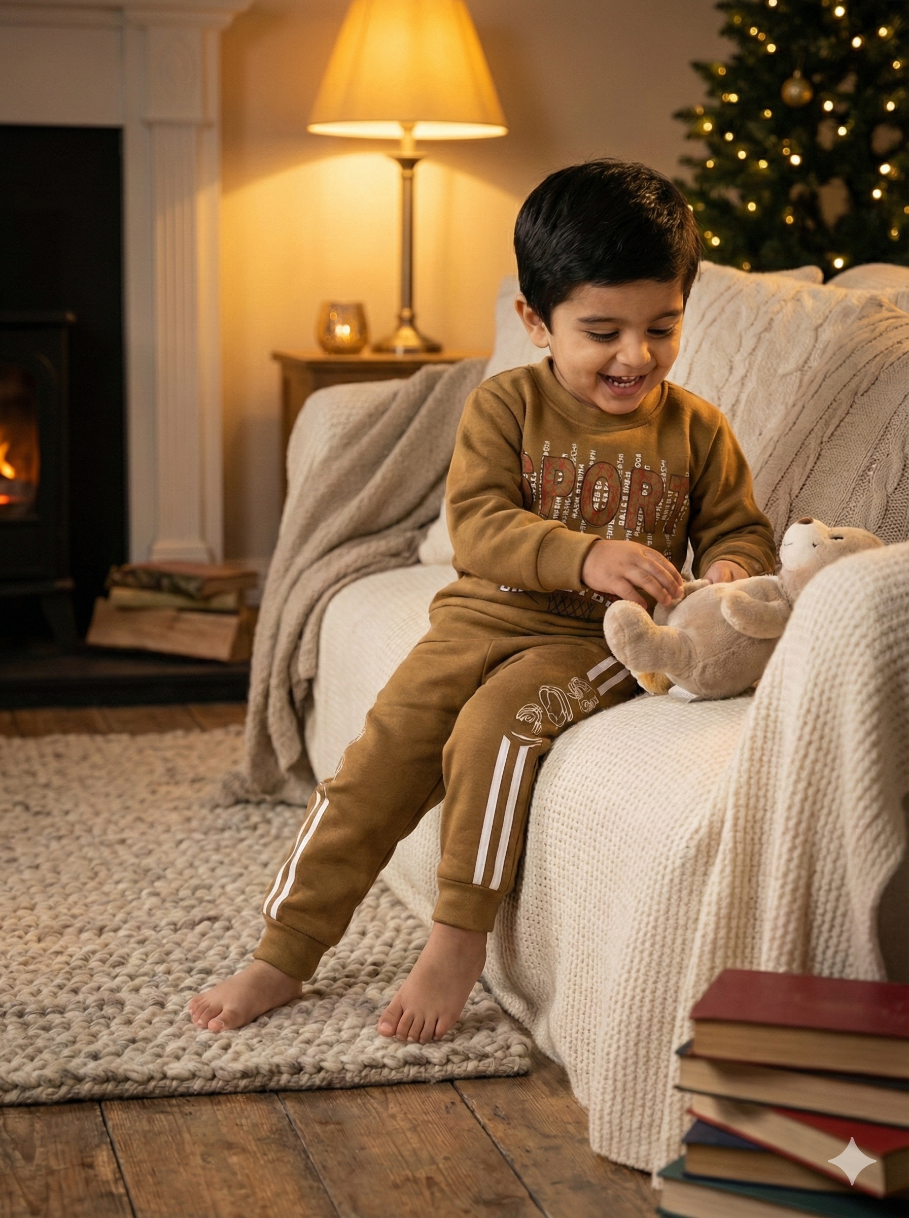 Boys' Premium Winter Fleece Tracksuit – Mustard "Basketball Sport" Edition (2-Piece Set)